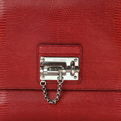 Dolce & Gabbana Lizard Calfskin Embossed Medium Monica Top Handle Bag Rosso Scuro 9 of 11