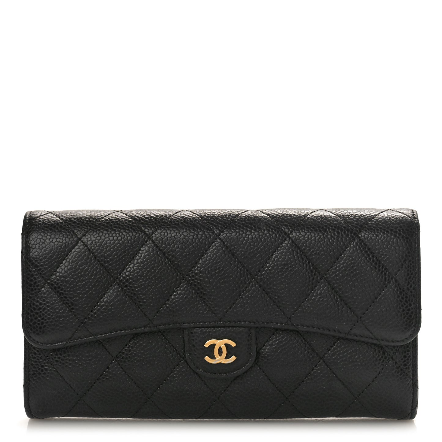 Caviar Quilted Long Flap Wallet Black