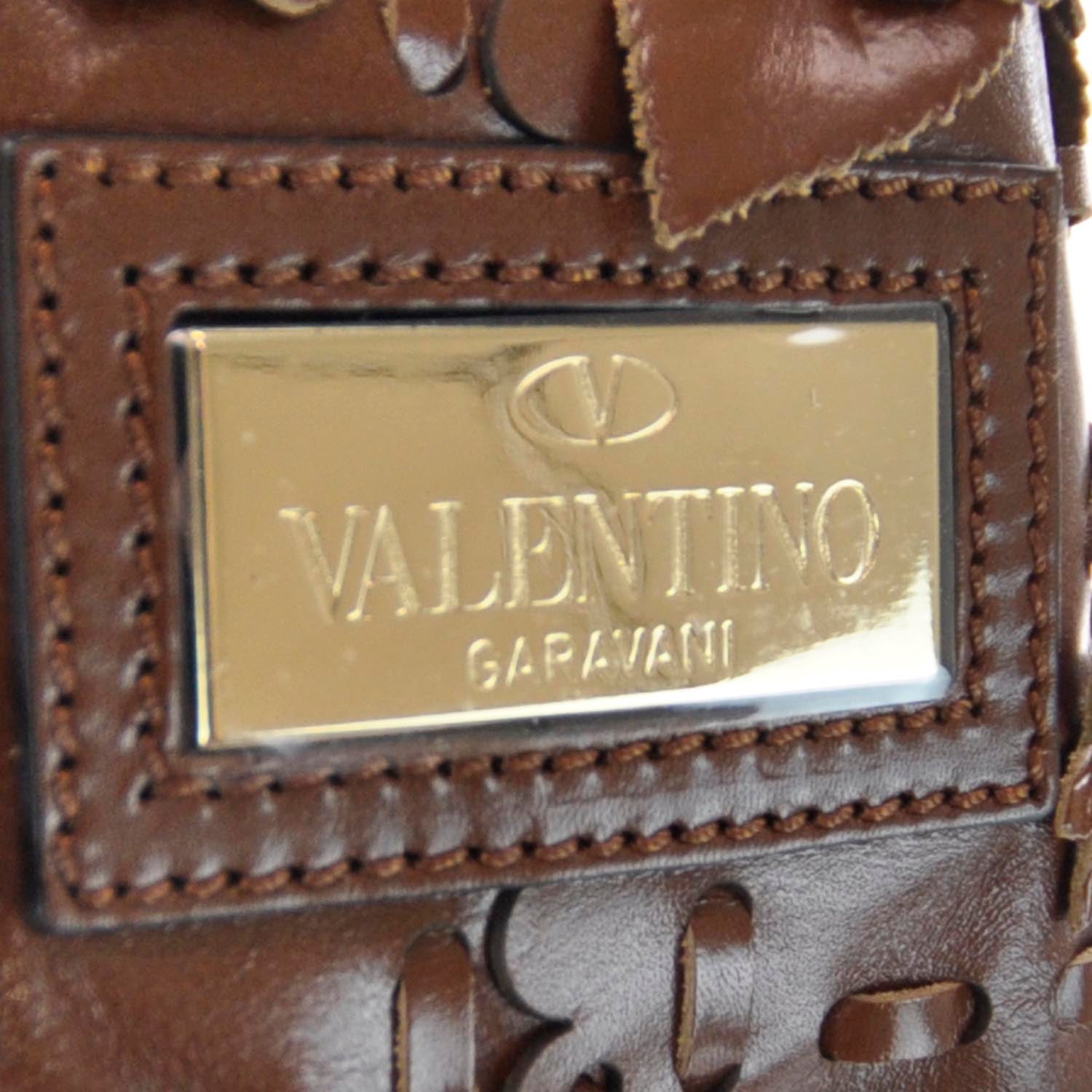 Valentino Garavani Calfskin Punched Lace Floral Tote Cognac 5 of 8