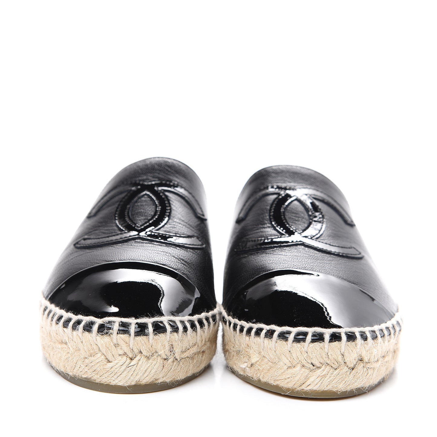 Iridescent Goatskin Patent CC Espadrille Mules 35 Black