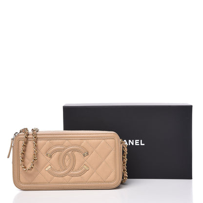 Chanel Caviar Quilted CC Filigree Clutch With Chain Beige 13 of 13