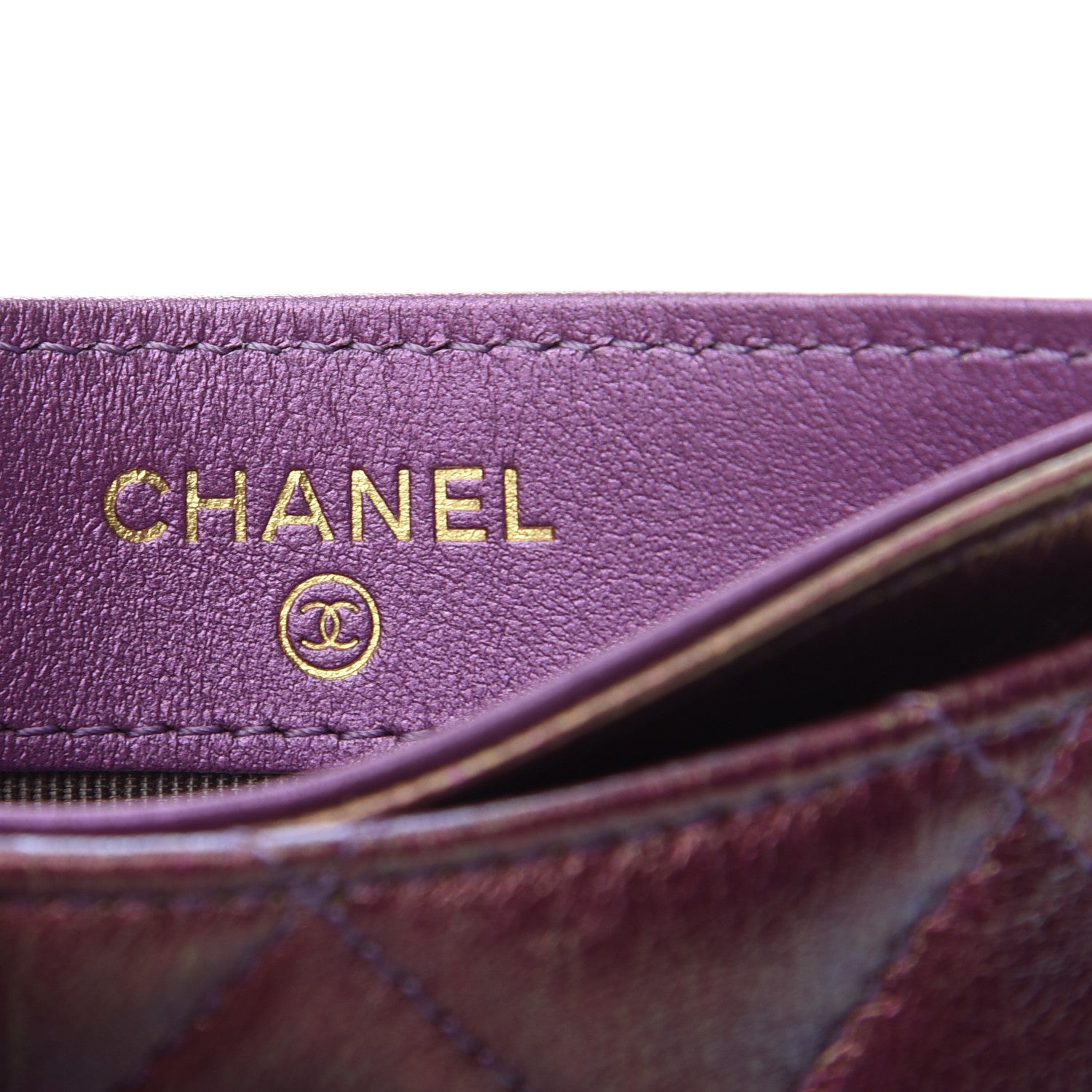 Chanel Iridescent Lambskin Quilted Card Holder Purple 6 of 7