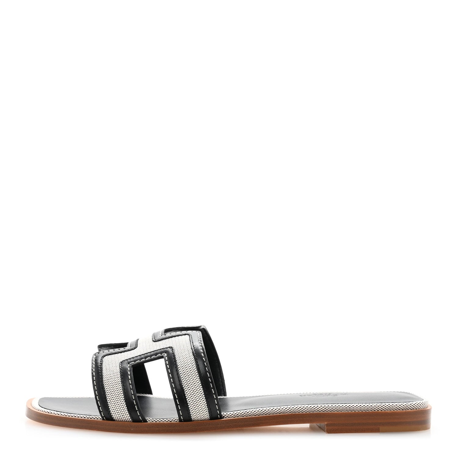 Hermes Canvas Calfskin Oran Sandals 38 Prunoir Black 1 of 10