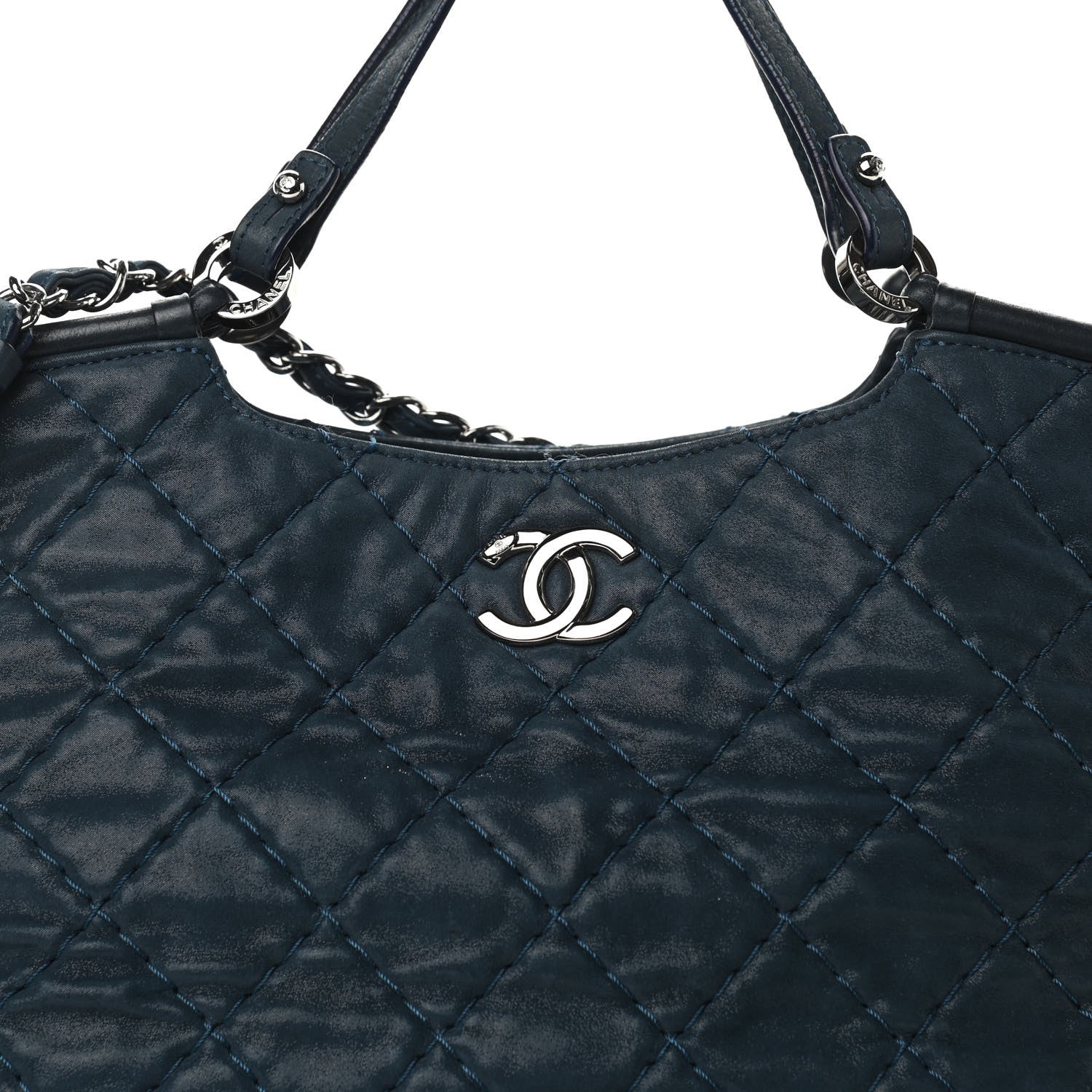 Chanel Iridescent Calfskin Quilted Small Sea Hit Tote Navy 10 of 10