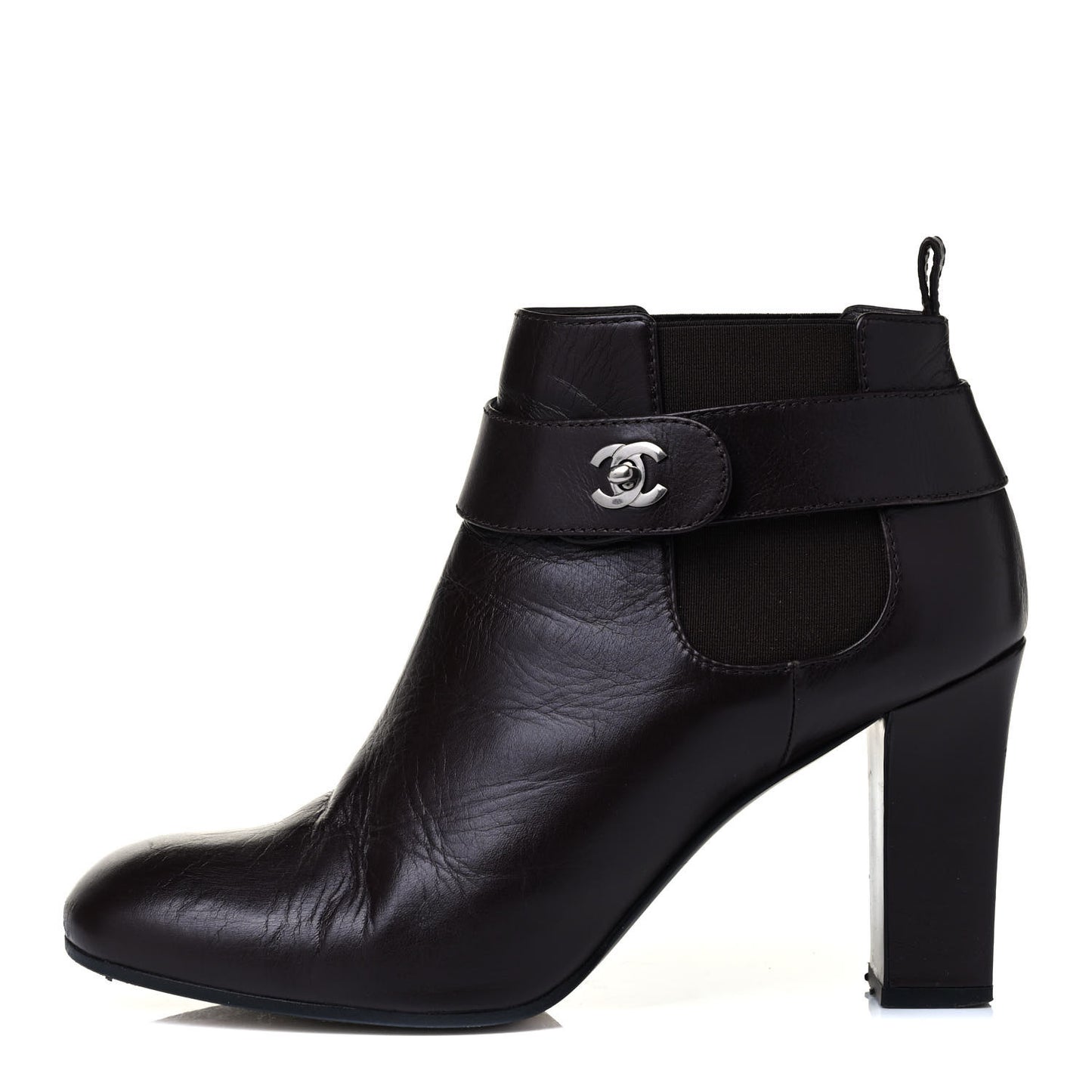 Calfskin CC Turnlock Ankle Boots 40 Brown
