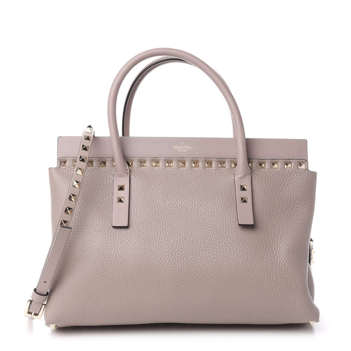Grained Calfskin Rockstud Tote Poudre
