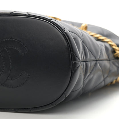 Chanel Lambskin Enamel Quilted Pending CC Bucket Drawstring Bag Black 10 of 11