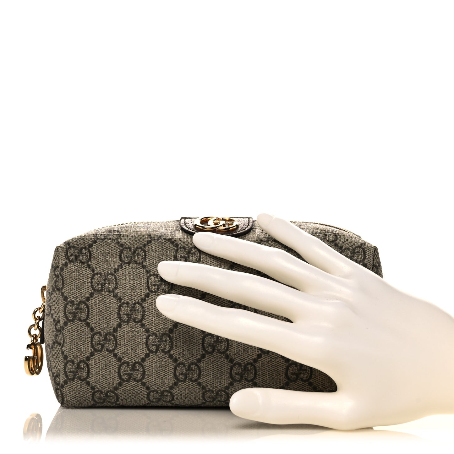 Soft GG Supreme Monogram Calfskin Medium Ophidia Cosmetic Case Beige Ebony New Acero