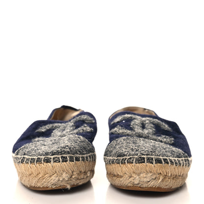 Chanel Velvet Tweed CC Espadrilles 36 Navy Grey 3 of 11