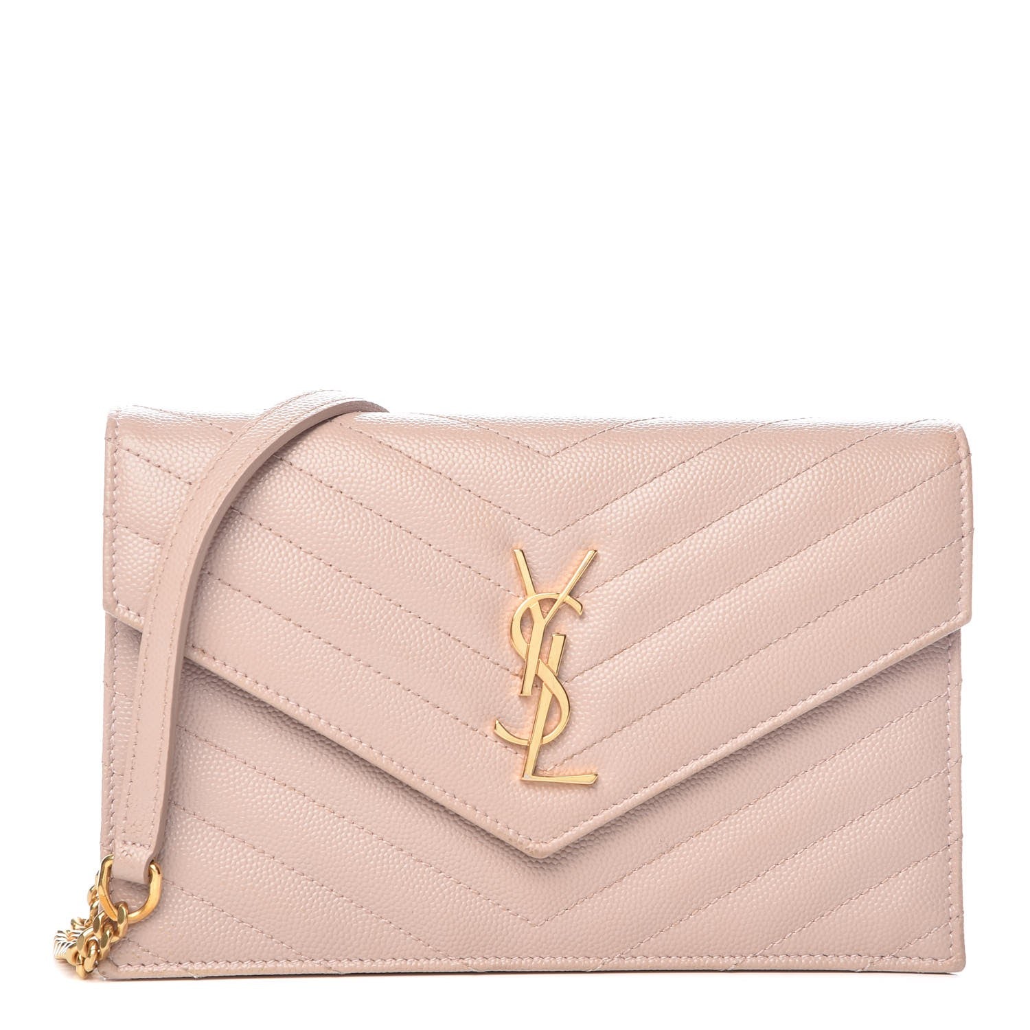 Saint Laurent Grain De Poudre Matelasse Chevron Monogram Envelope Chain Wallet Pale Pink 1 of 9