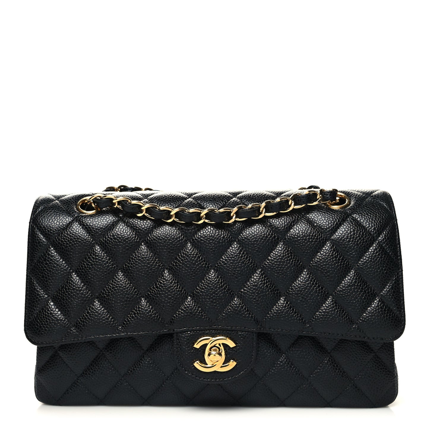 Caviar Quilted Medium Double Flap Black