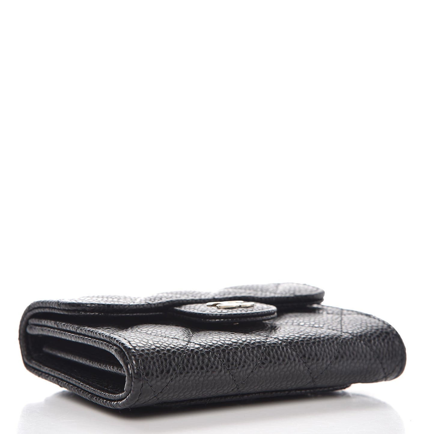 Caviar Quilted Flap Card Holder Wallet Black