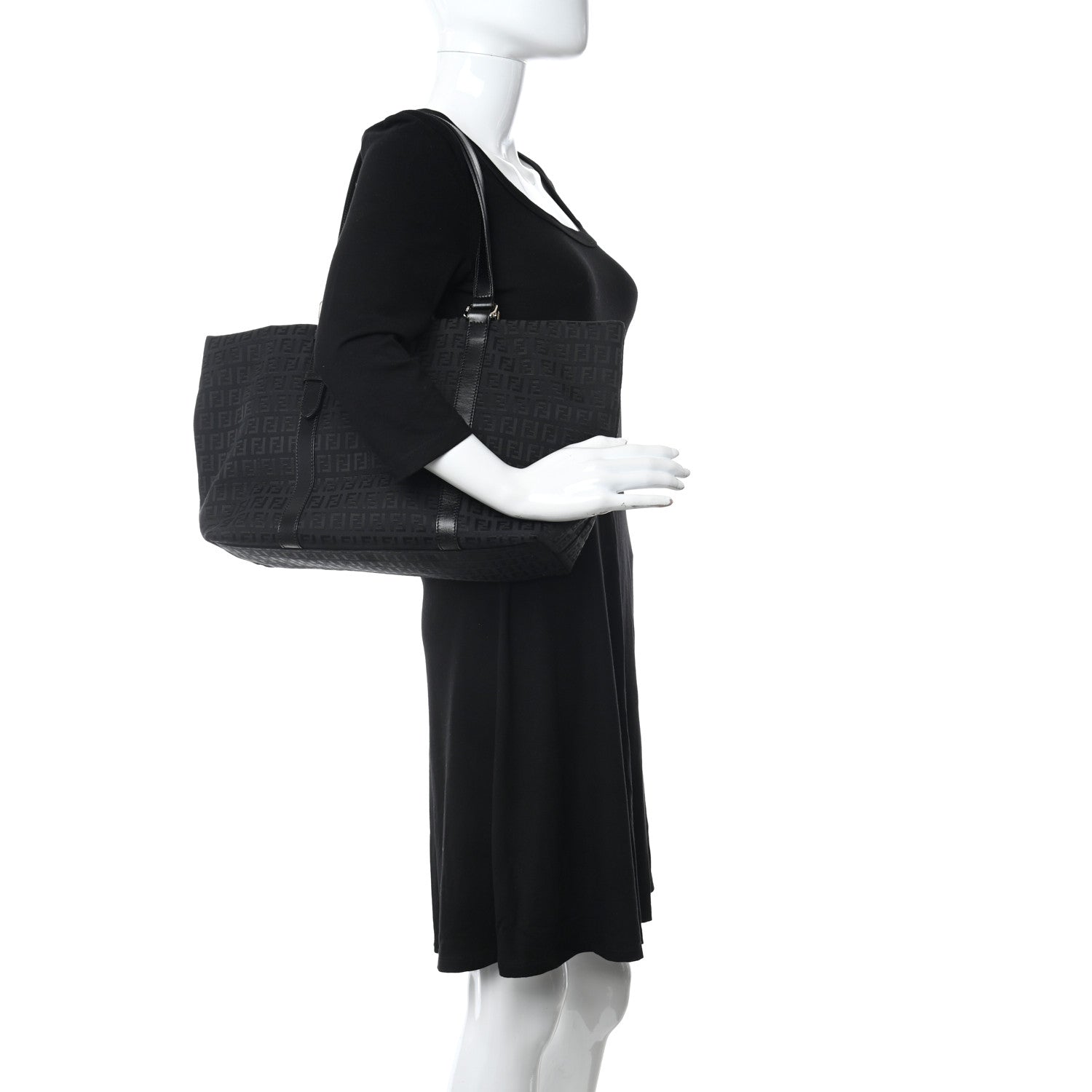 Fendi Zucchino Large Charm Shopping Tote Black 2 of 11