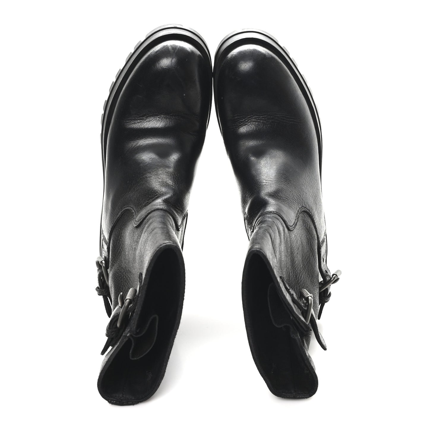 Calfskin Double Buckle Combat Boots 37 Black