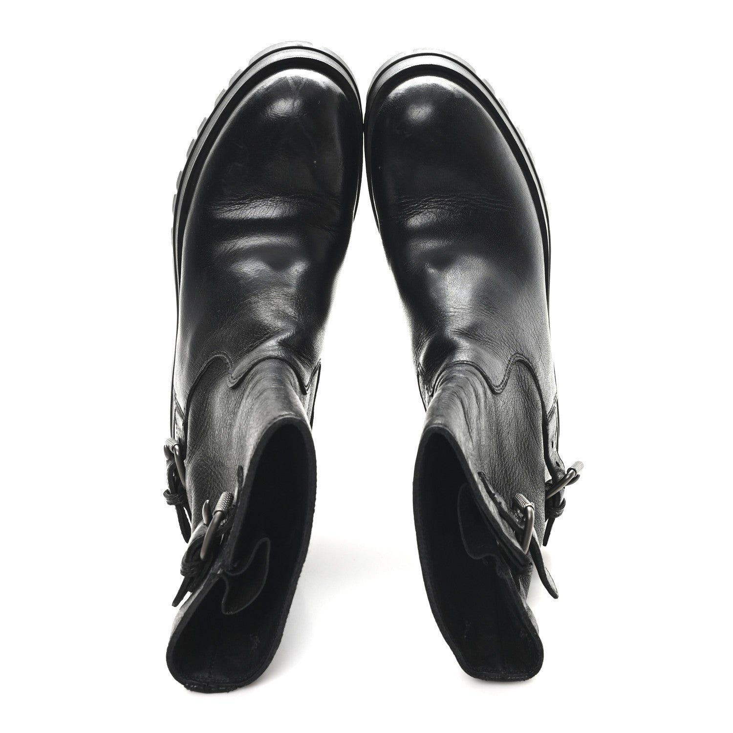 Prada Calfskin Double Buckle Combat Boots 37 Black 2 of 9