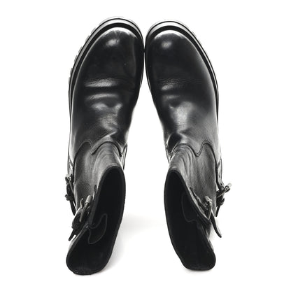 Prada Calfskin Double Buckle Combat Boots 37 Black 2 of 9