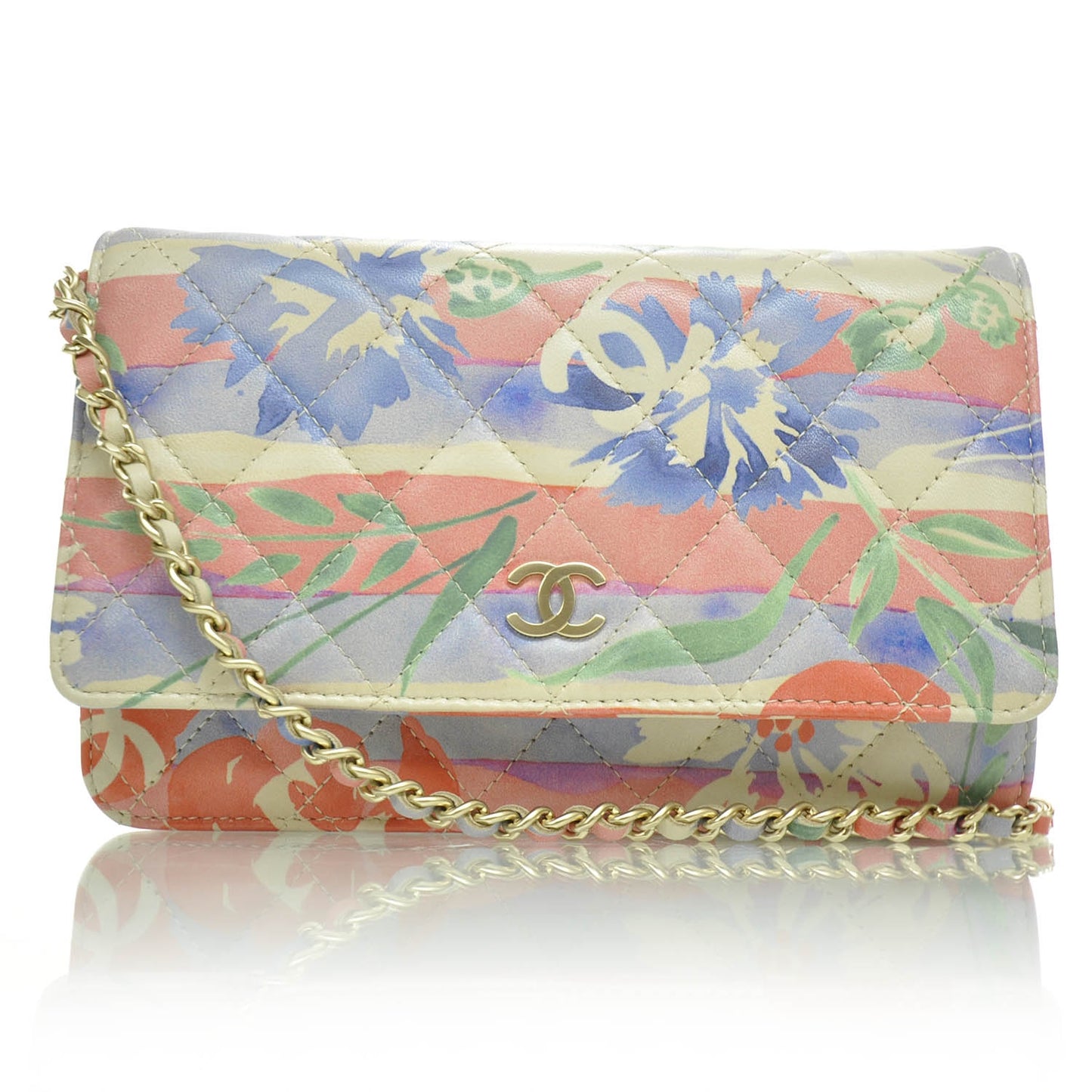 Lambskin Quilted Floral Wallet On Chain 10P