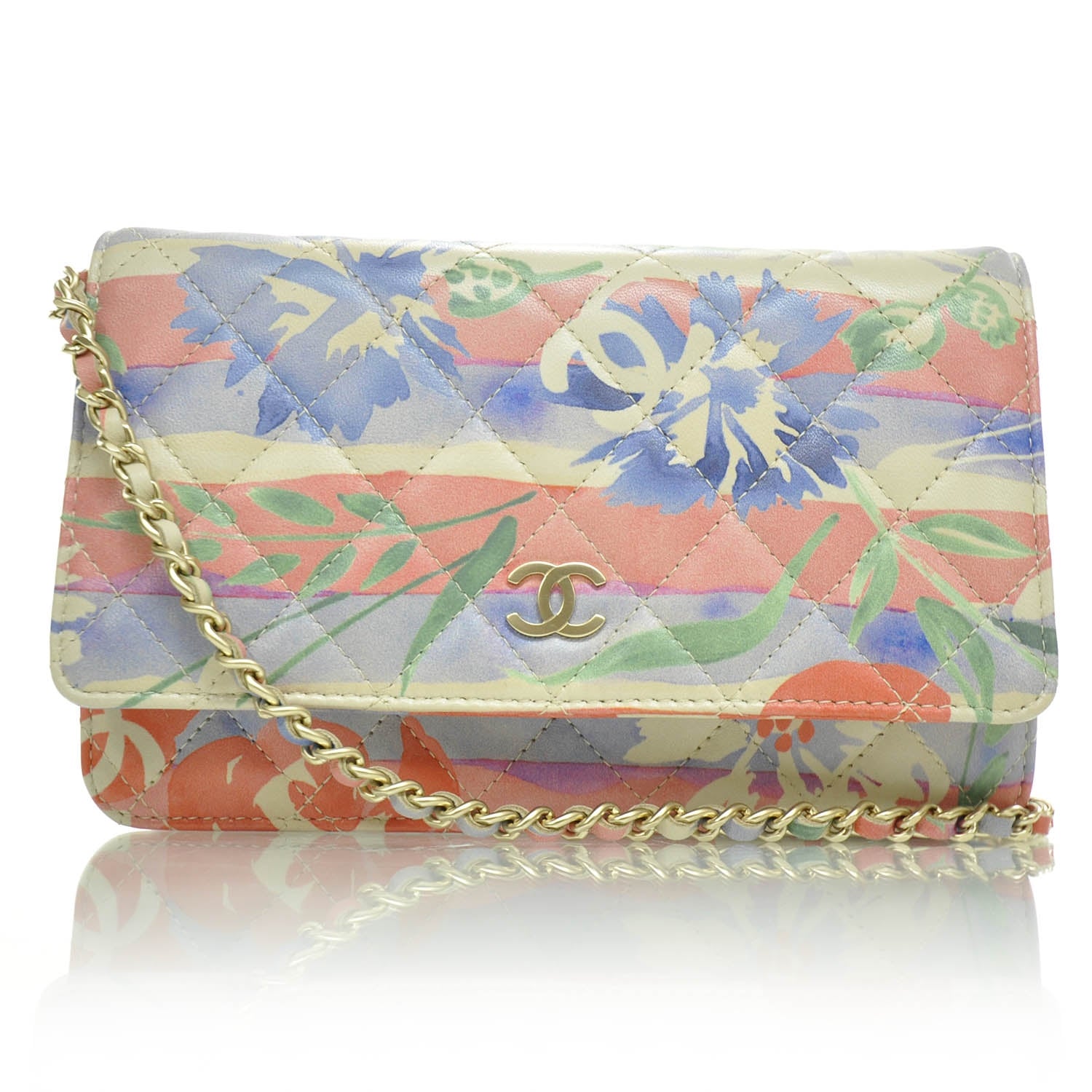 Chanel Lambskin Quilted Floral Wallet On Chain 10P 1 of 8