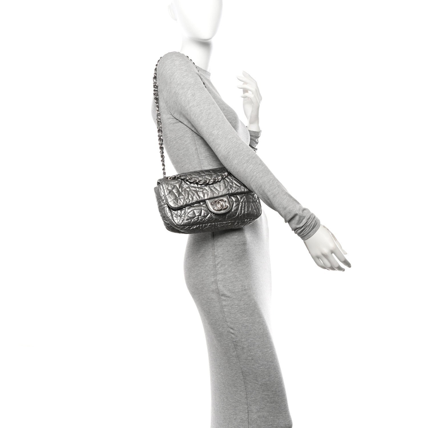 Chanel Vinyl Small Graphic Edge Flap Silver 2 of 11