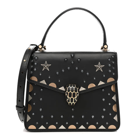 Calfskin Studded Serpenti Forever Top Handle Black