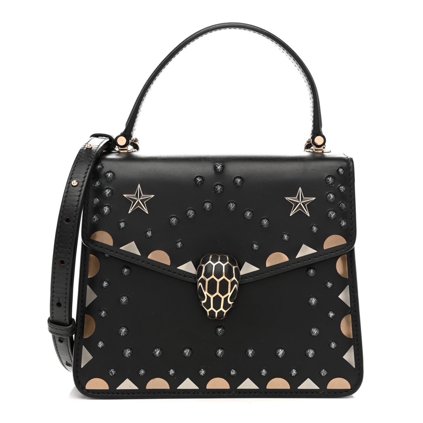 Calfskin Studded Serpenti Forever Top Handle Black