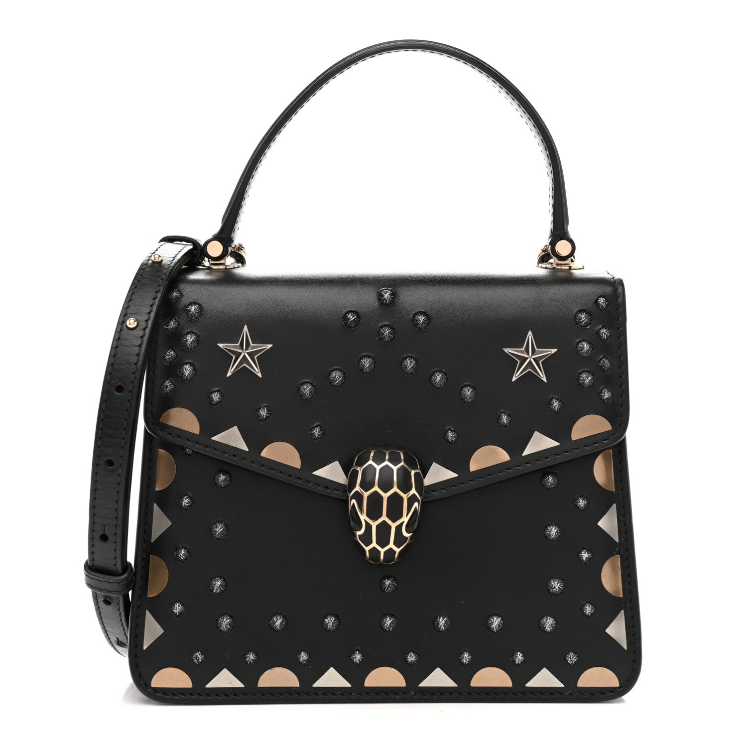 Bulgari Calfskin Studded Serpenti Forever Top Handle Black 1 of 15