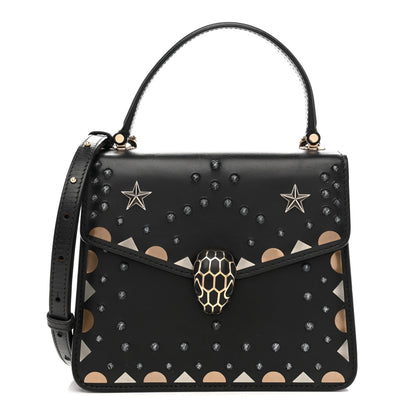 Bulgari Calfskin Studded Serpenti Forever Top Handle Black 1 of 15