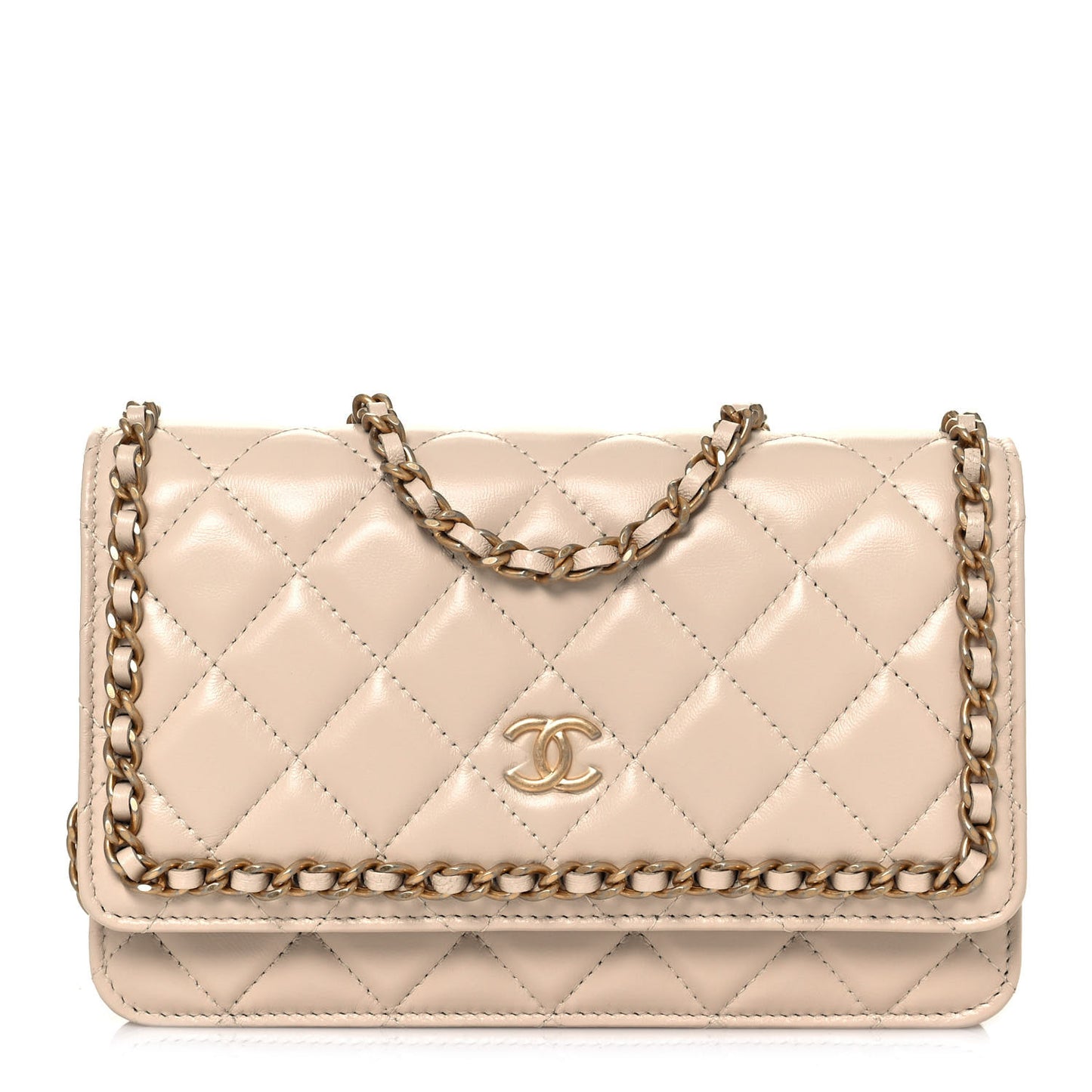 Lambskin Quilted Chain Around Wallet On Chain WOC Beige