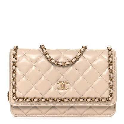 Chanel Lambskin Quilted Chain Around Wallet On Chain WOC Beige 1 of 13