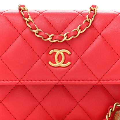 Chanel Lambskin Quilted Pearl Crush Clutch With Chain Red 9 of 11