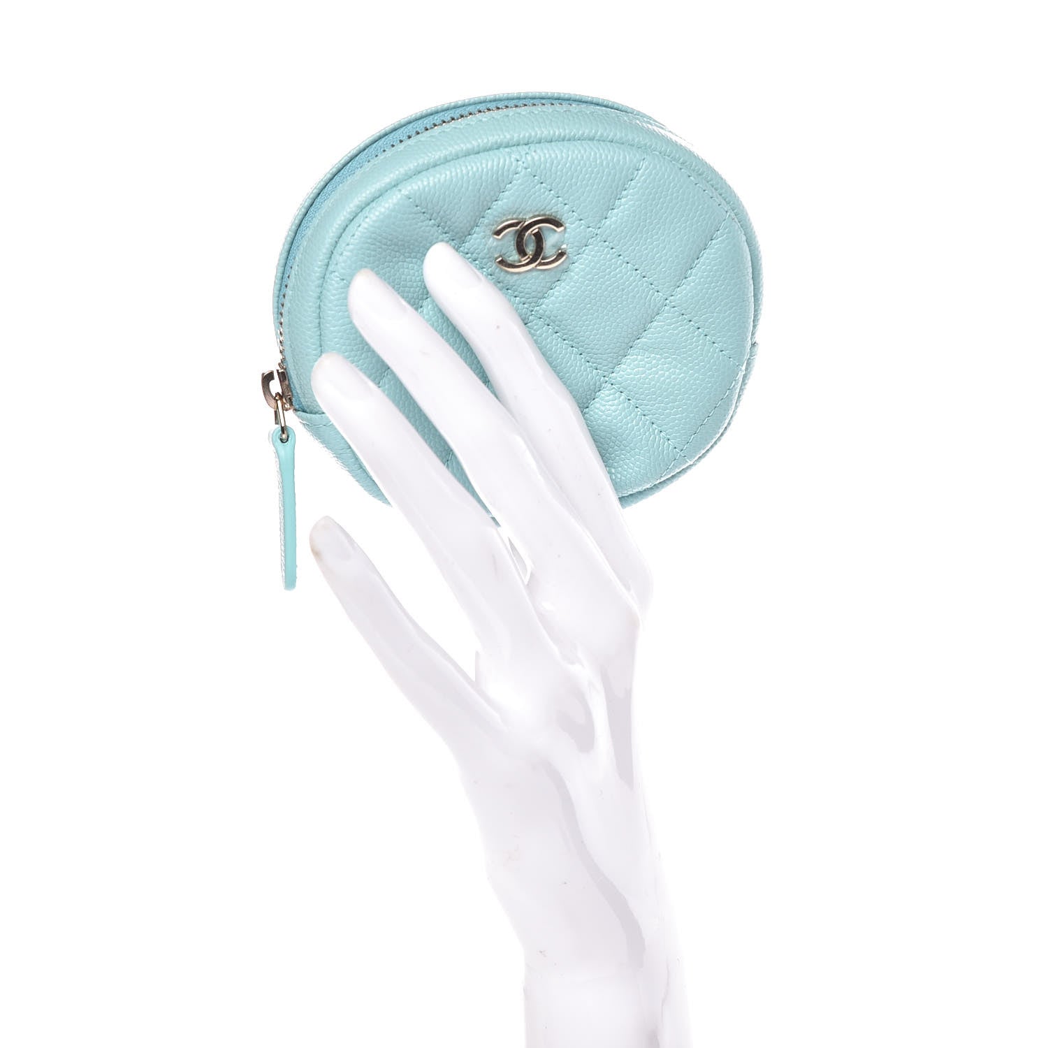 Chanel Caviar Quilted Zip Around Classic Coin Purse Light Blue 2 of 10