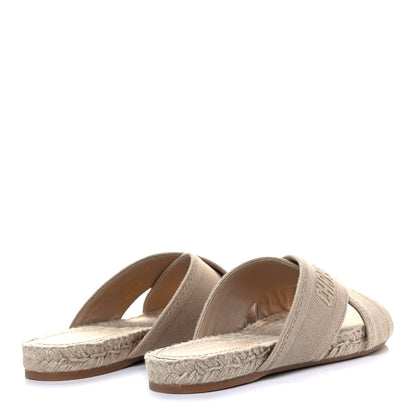 Christian Dior Canvas Embroidered Granville Espadrille Crisscross Flat Slide Sandals 38 Cream 3 of 8