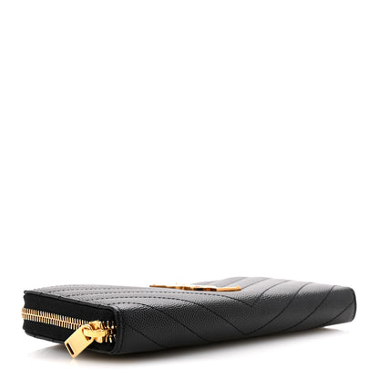 Saint Laurent Grain De Poudre Matelasse Chevron Monogram Zip Around Wallet Black 8 of 14
