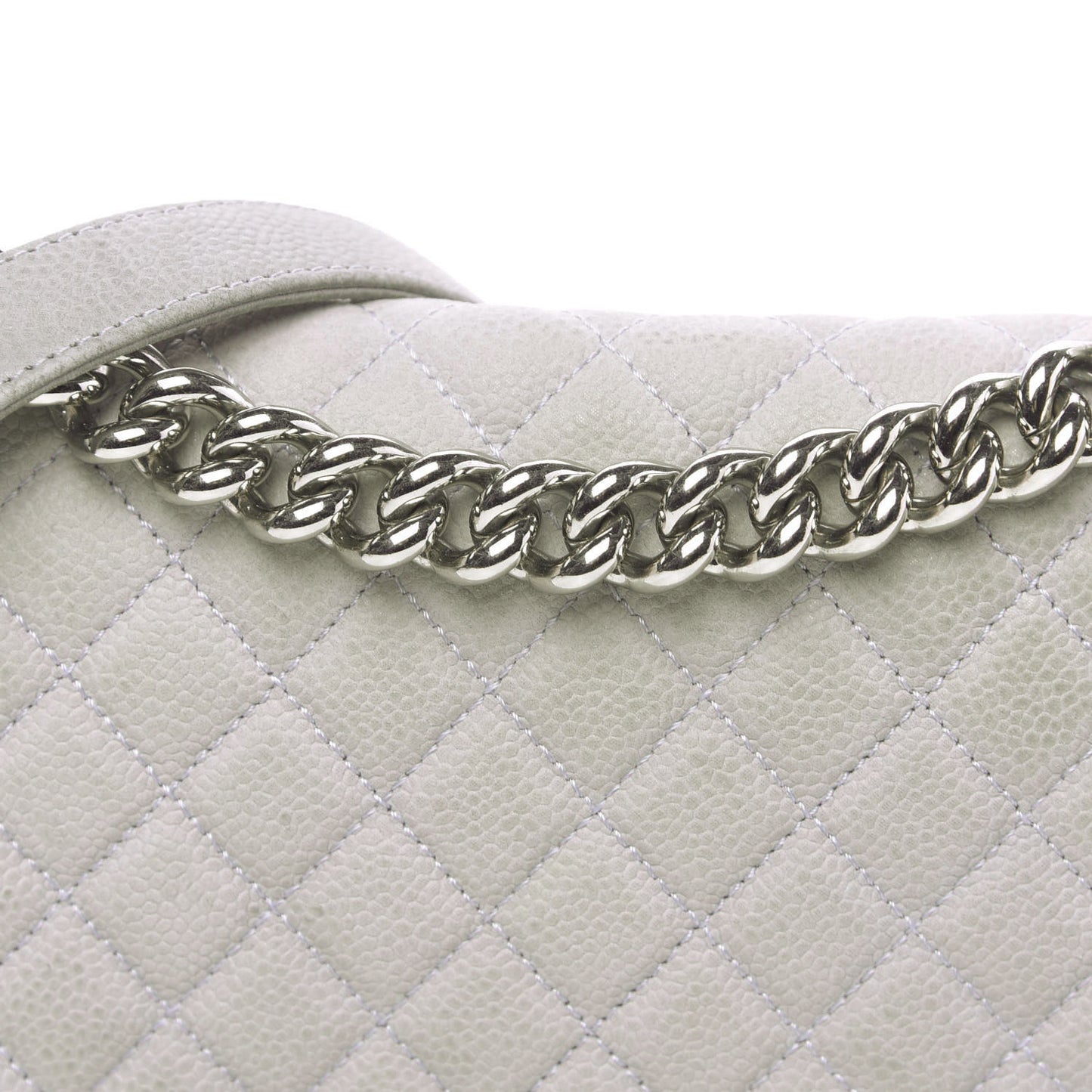 Iridescent Caviar Quilted Medium Boy Flap Grey
