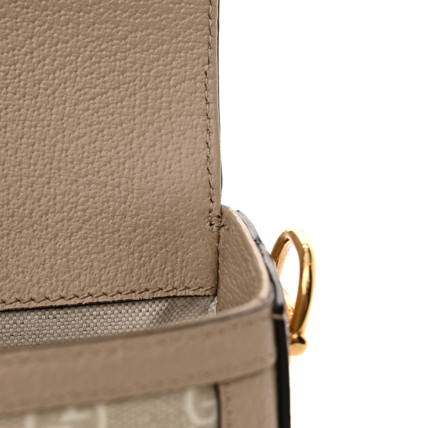 GG Supreme Monogram Textured Dollar Calfskin Web Mini Horsebit 1955 Shoulder Bag Beige Mystic White Oatmeal
