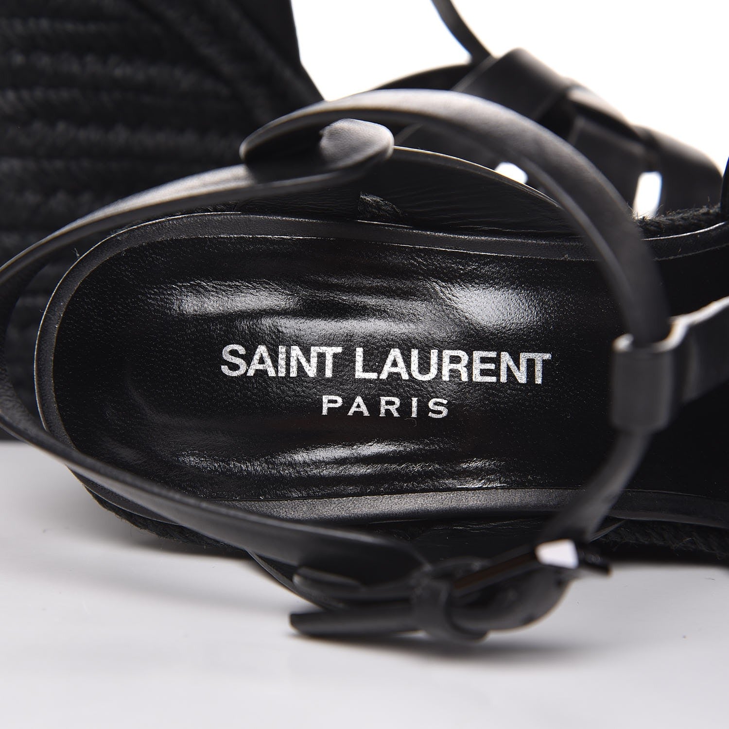 Saint Laurent Calfskin 85 Platform Espadrille Wedge Sandals 36 Black 5 of 8