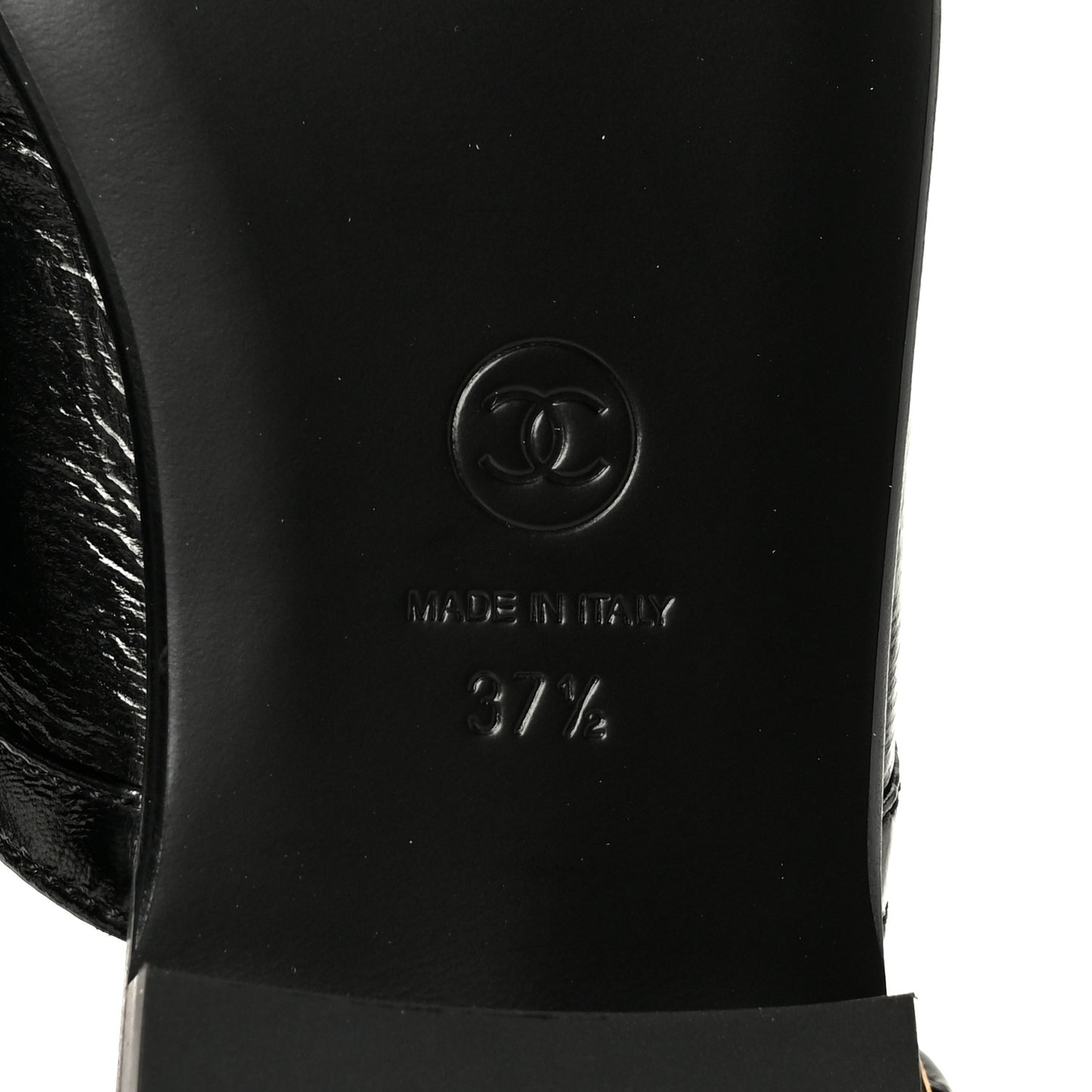 Crumpled Shiny Lambskin CC Slingback Mocassin 37.5 Black