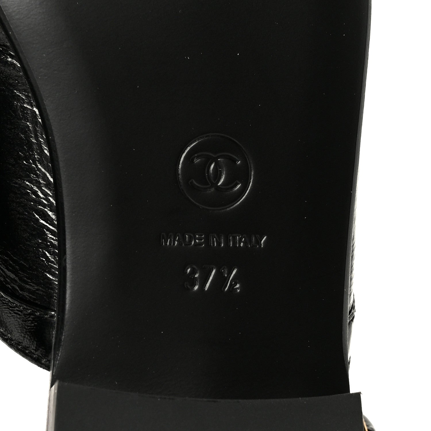 Chanel Crumpled Shiny Lambskin CC Slingback Mocassin 37.5 Black 8 of 10
