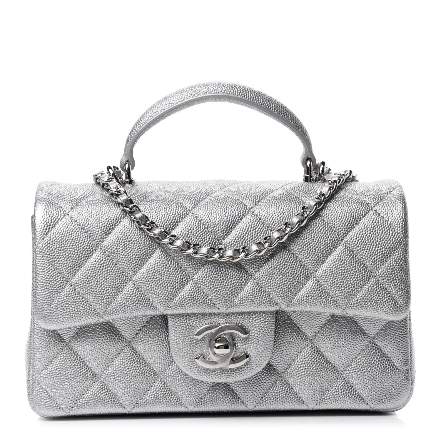 Chanel Metallic Caviar Quilted Mini Top Handle Rectangular Flap Silver 1 of 10
