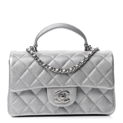 Chanel Metallic Caviar Quilted Mini Top Handle Rectangular Flap Silver 1 of 10