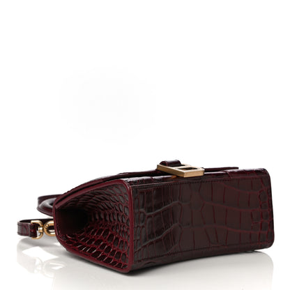 Balenciaga Shiny Calfskin Crocodile Embossed Hourglass Top Handle Bag XS Dark Red 4 of 9