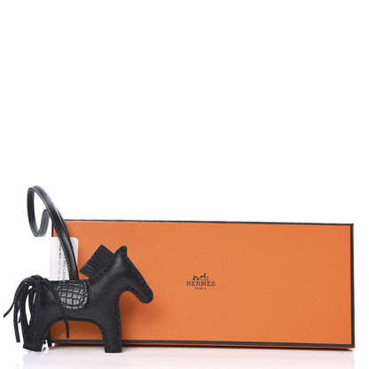 Hermes Milo Lambskin Matte Alligator Touch Grigri Rodeo Horse Bag Charm PM So Black 4 of 4