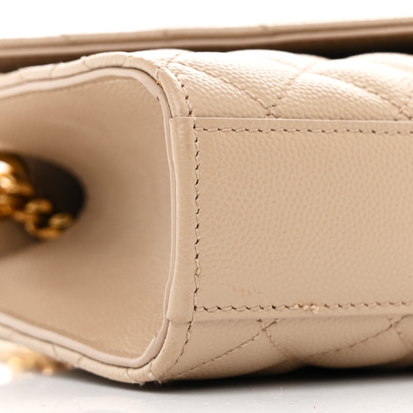 Grain De Poudre Textured Mixed Matelasse Triquilt Small Monogram Satchel Dark Beige