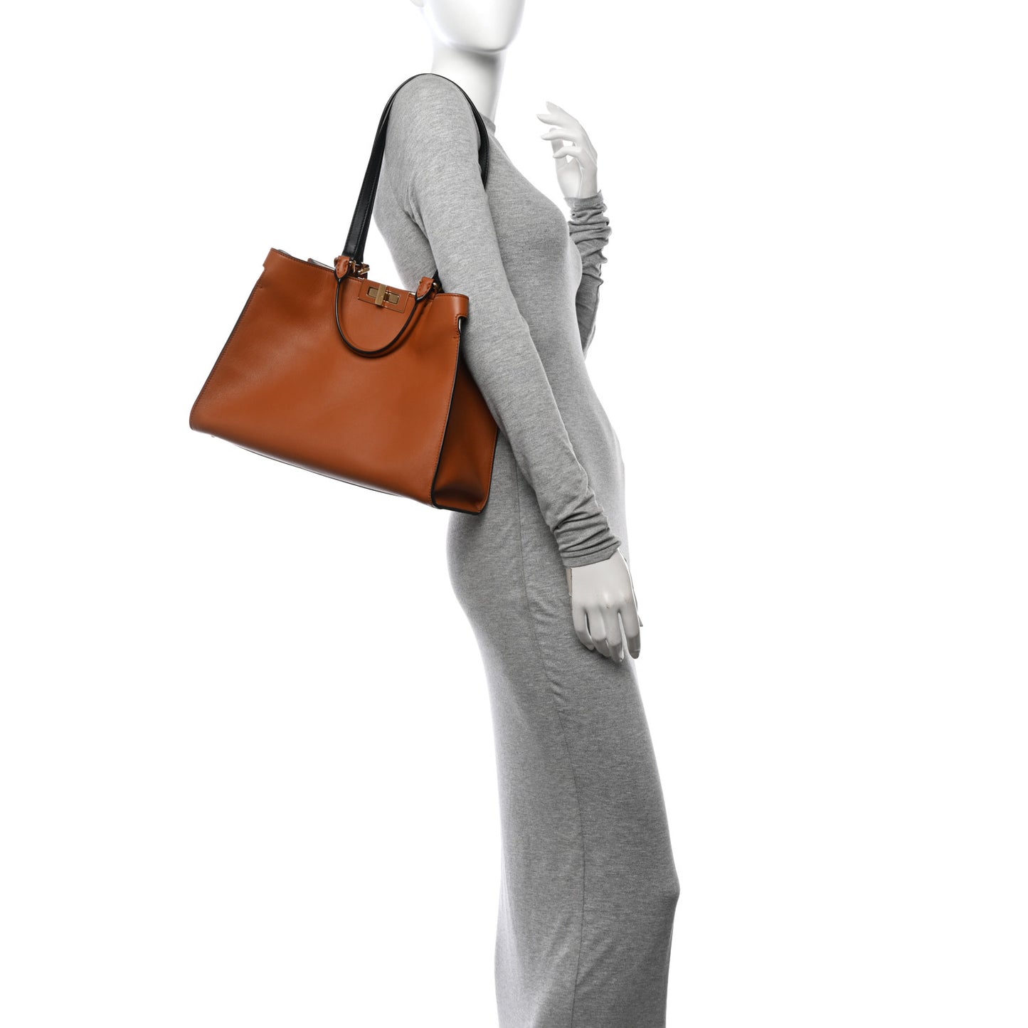 Vitello Seta Century Small Peekaboo X-Tote Brandy Black