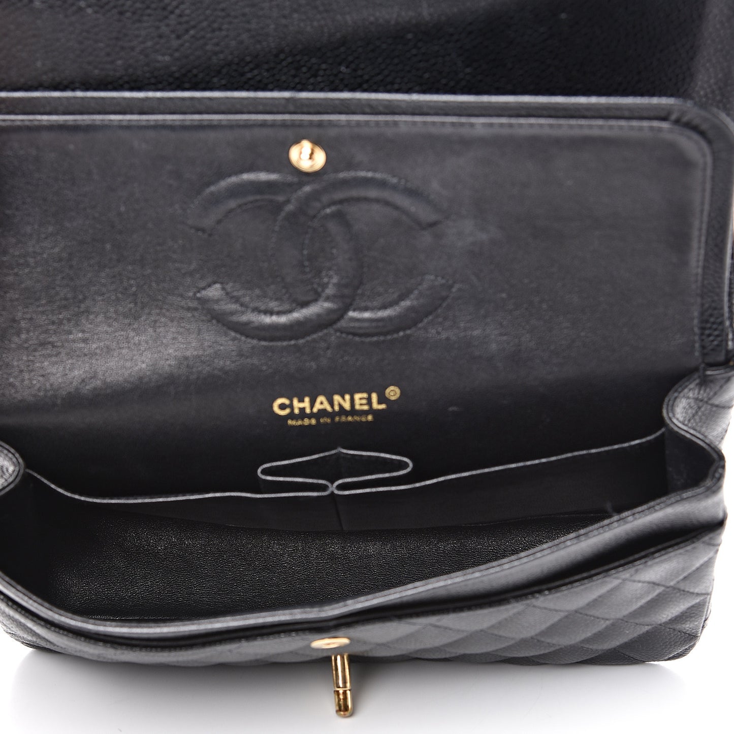 Caviar Quilted Medium Double Flap Black