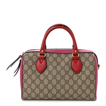 Gucci GG Supreme Monogram Moon Calfskin Small Boston Beige Ebony Hibiscus Red New Rosette 1 of 13
