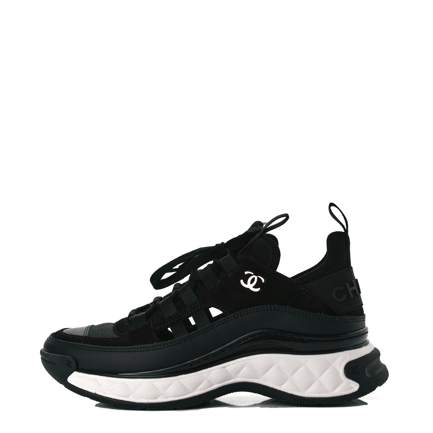 Velvet Calfskin Mixed Fibers CC Sneakers 36 Black