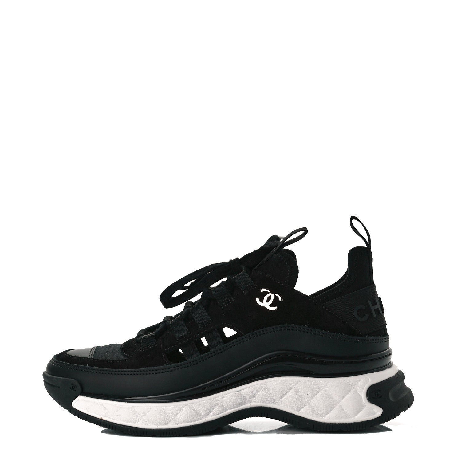 Chanel Velvet Calfskin Mixed Fibers CC Sneakers 36 Black 1 of 9