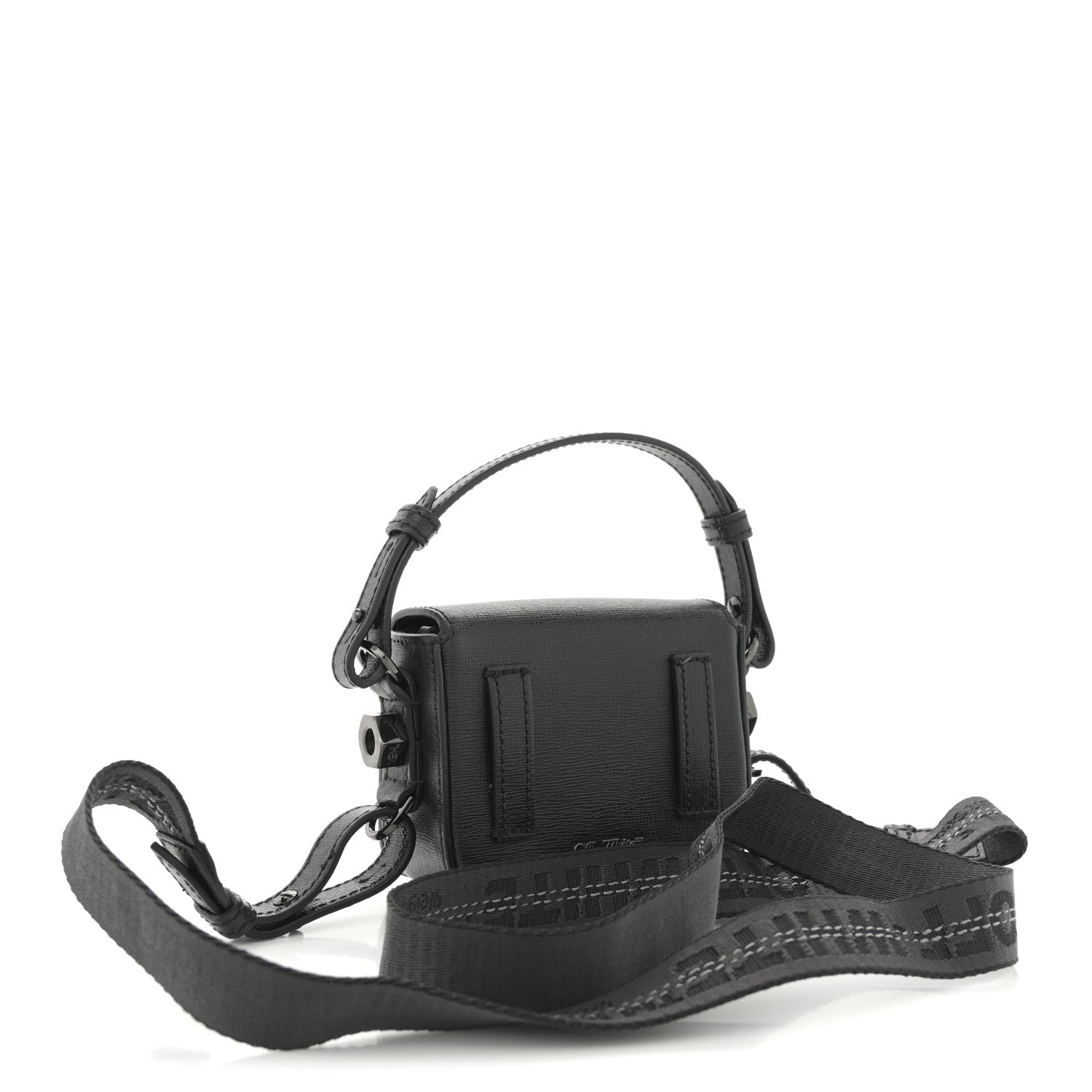Off-White Saffiano Striped Baby Diag Binder Clip Bag Black White 3 of 12