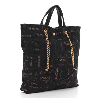 Chanel Denim Quilted Denim Mood Maxi Shopping Bag Black Multicolor 3 of 10